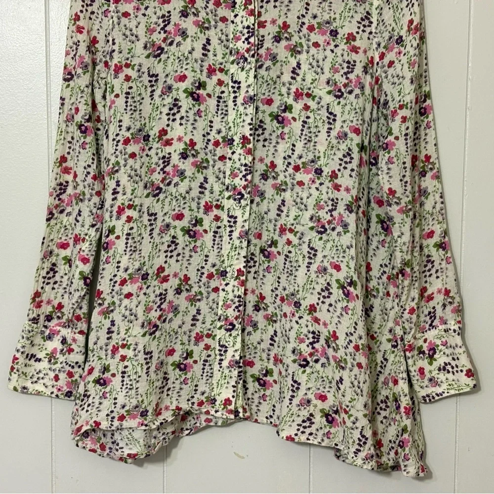 Free People Floral Button Down Blouse 2 Boho Cottagecore Long Sleeve Cotton